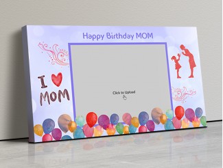Photo Canvas Frames 17x10 - Happy Birthday Mom Wishes With Watercolor Balloons  Design